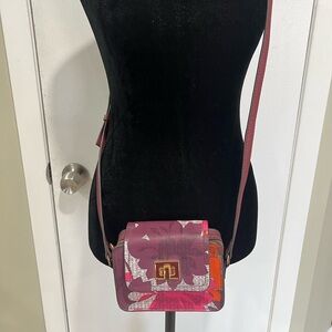 EMMA & SOPHIA Leather Floral Crossbody Bag - Purple and Pink